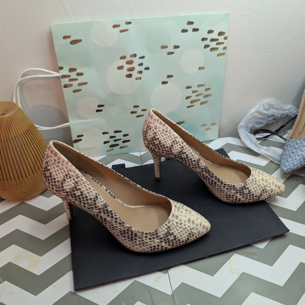 INC International Concepts Snake-Print Pointed Pumps in Beige and Brown